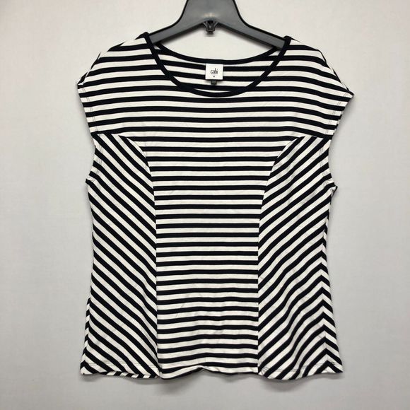 Cabi Women Short Sleeve Striped Blouse Top Shirt Size Medium Modal Blend M115 23 - Picture 1 of 11
